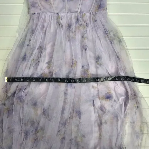 Dessy Collection Purple Floral Corset Strapless Chiffon Maxi Dress Size 4R NWOT - Picture 13 of 14
